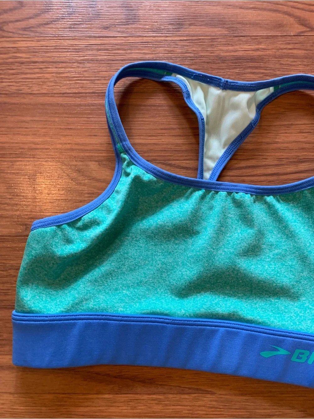 Brooks Women's Teal and Blue Racerback Swim Top Sports Bra | S